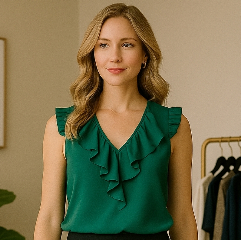 Jacob  Viridian Green Sleeveless Ruffle Blouse Size XS
